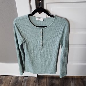 Zenana Green Ribbed Long Sleeve Top